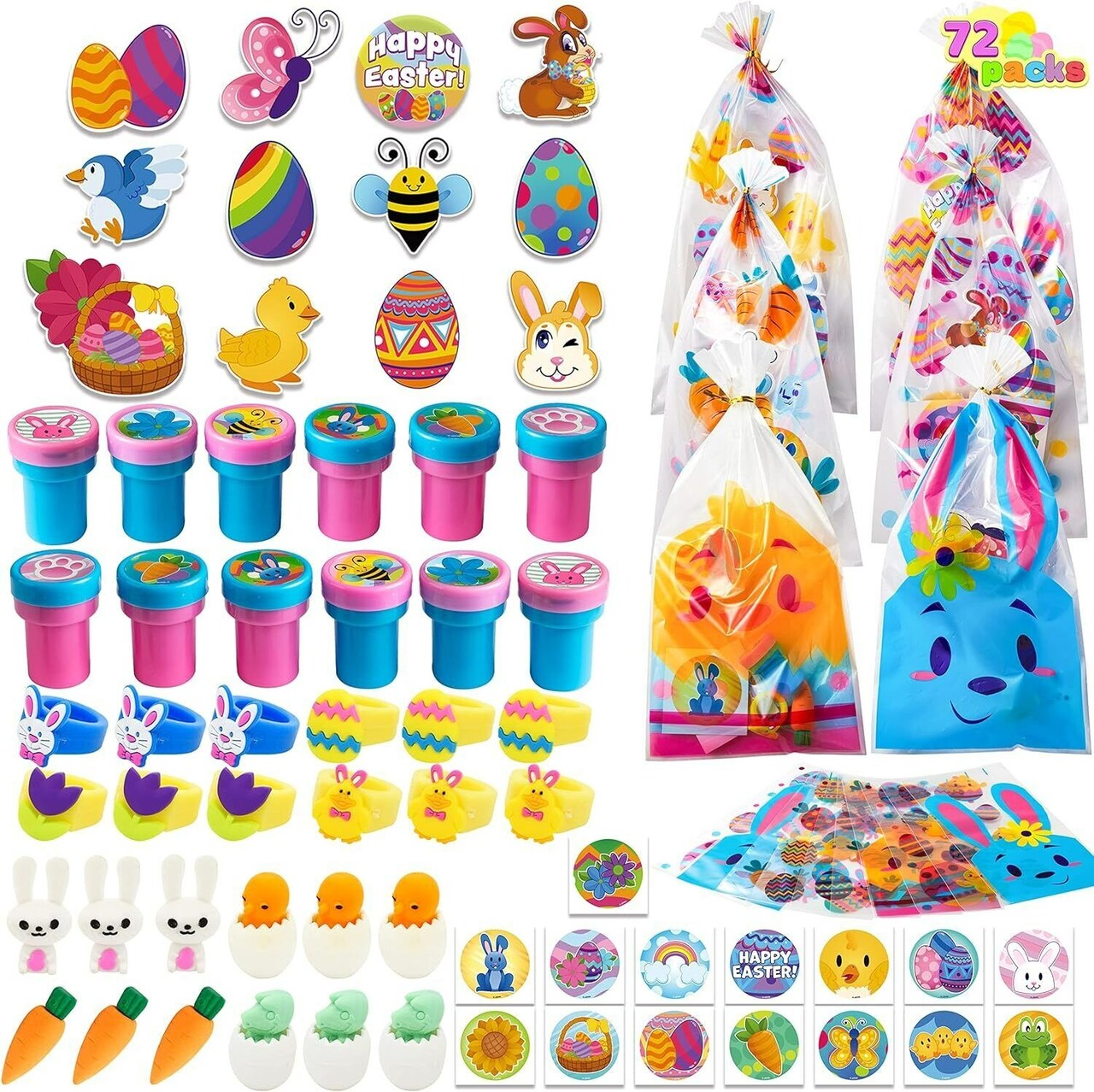 72 Pcs Easter Party Favors Set, 12 Packs Assorted Goody Bags with Easter